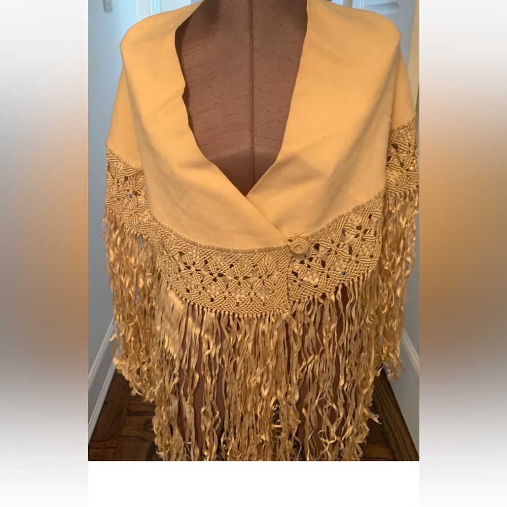 Vintage Shawl with hand made macrame Fringe.